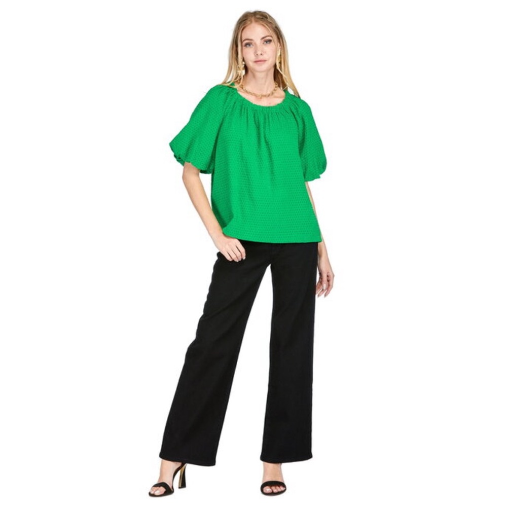 Jade Melody Tam Green Puff Sleeve Blouse with tie